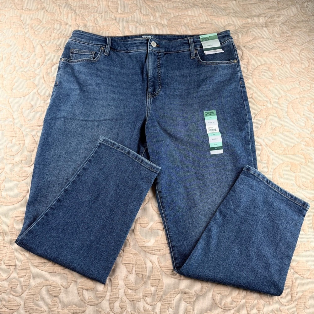 Terra & Sky Womens 18W High Rise Straight Leg Jeans Medium Wash Blue Plus Size